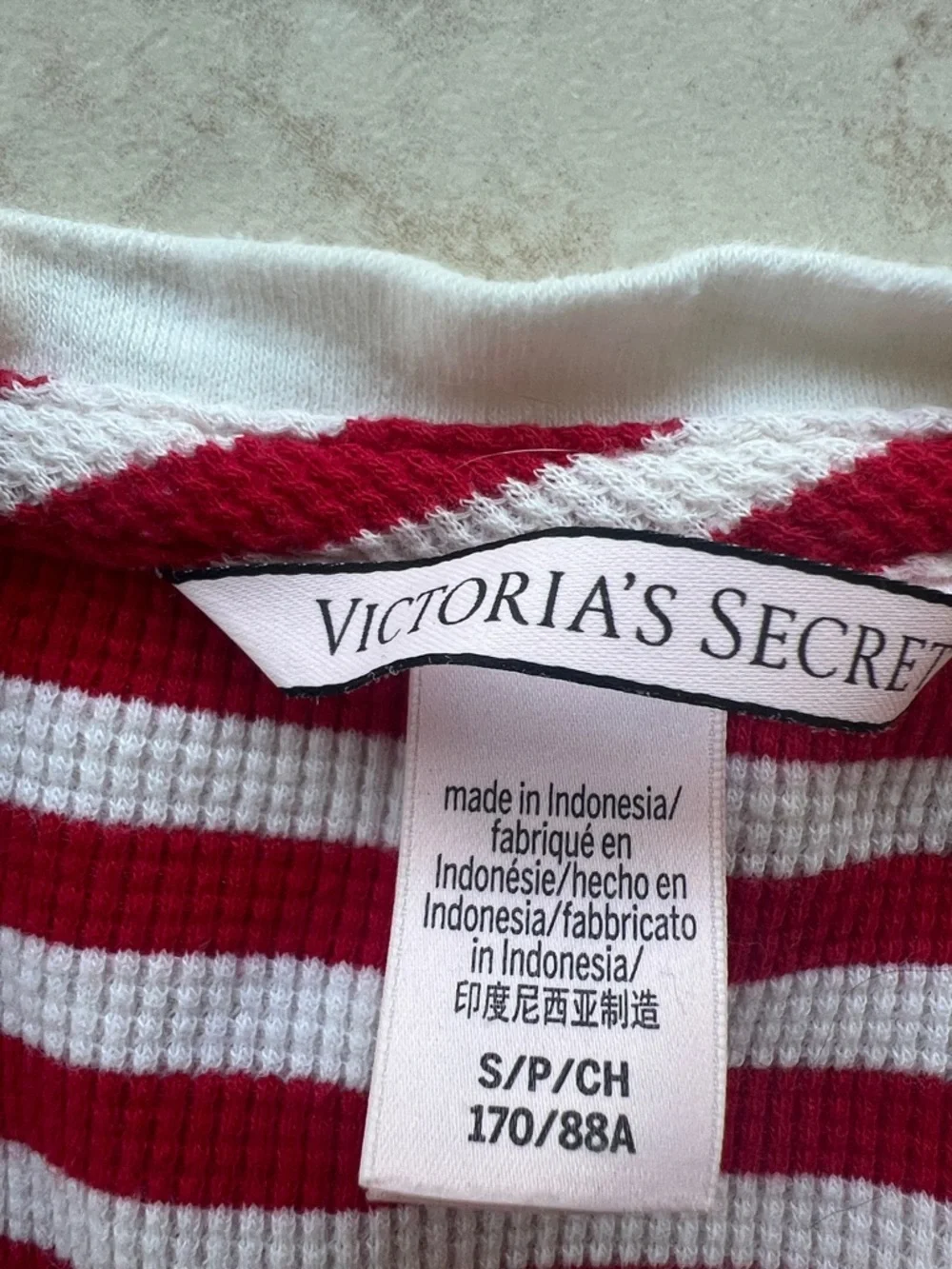 Victoria's Secret Red & White Striped Henley Pajama Set - Picture 9 of 10